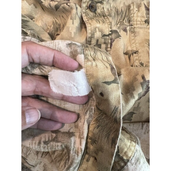Woolrich Shirt Mens Beige Duck Print Button Up Outdoor Hunting Camping Large - Picture 11 of 16